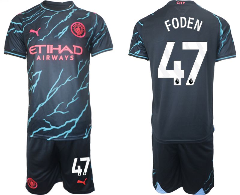 Men 2023-2024 Club Manchester City away blue 47 Soccer Jersey